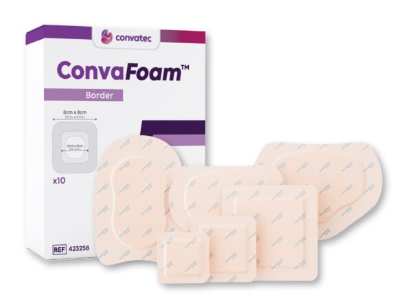 ConvaFoam Border Adhesive Silicone Hydrofiber Foam Dressing, 3" x 3"