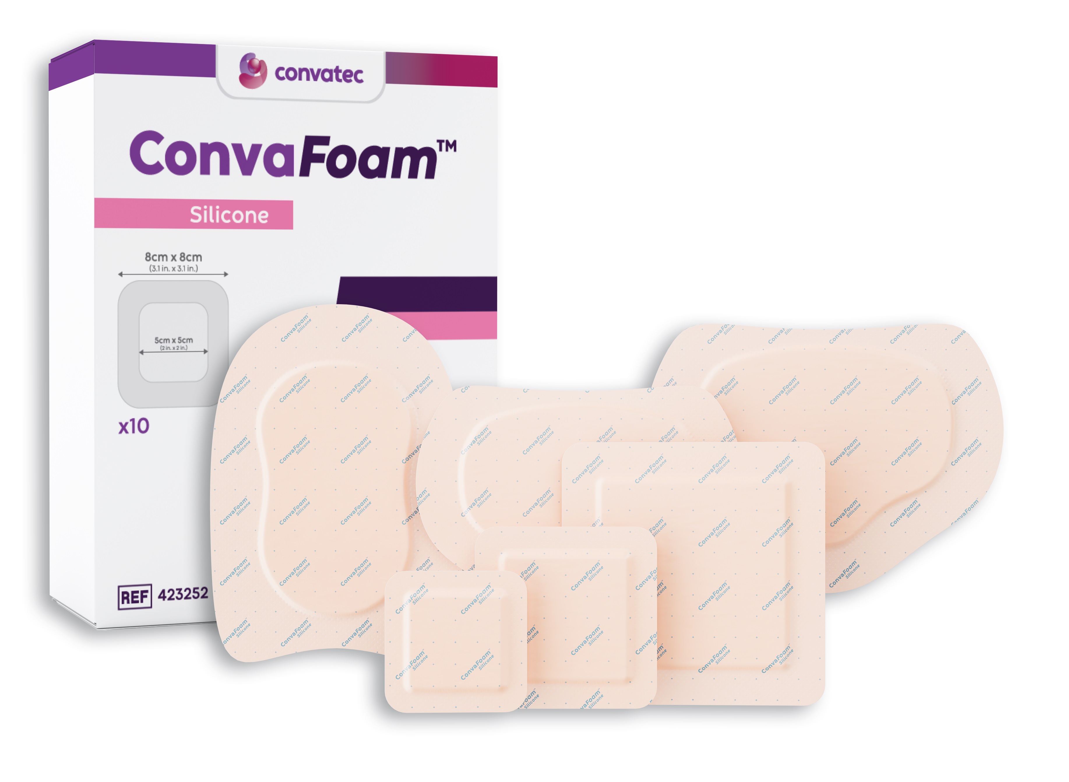 ConvaFoam Adhesive Silicone Hydrofiber Foam Dressing, 8" x 8"