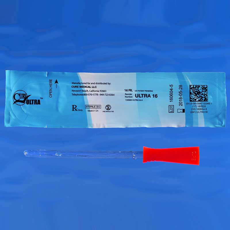 Pre-Lubricated 16 Fr Catheter, Sterile, Female, 6", Straight Tip