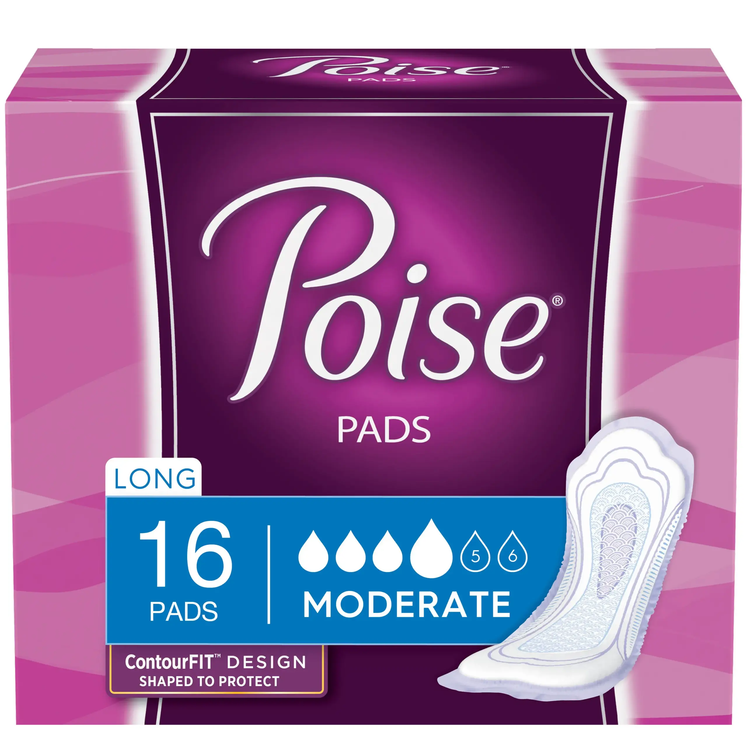 Poise Pads Moderate Absorbency Long Pads 12.4"