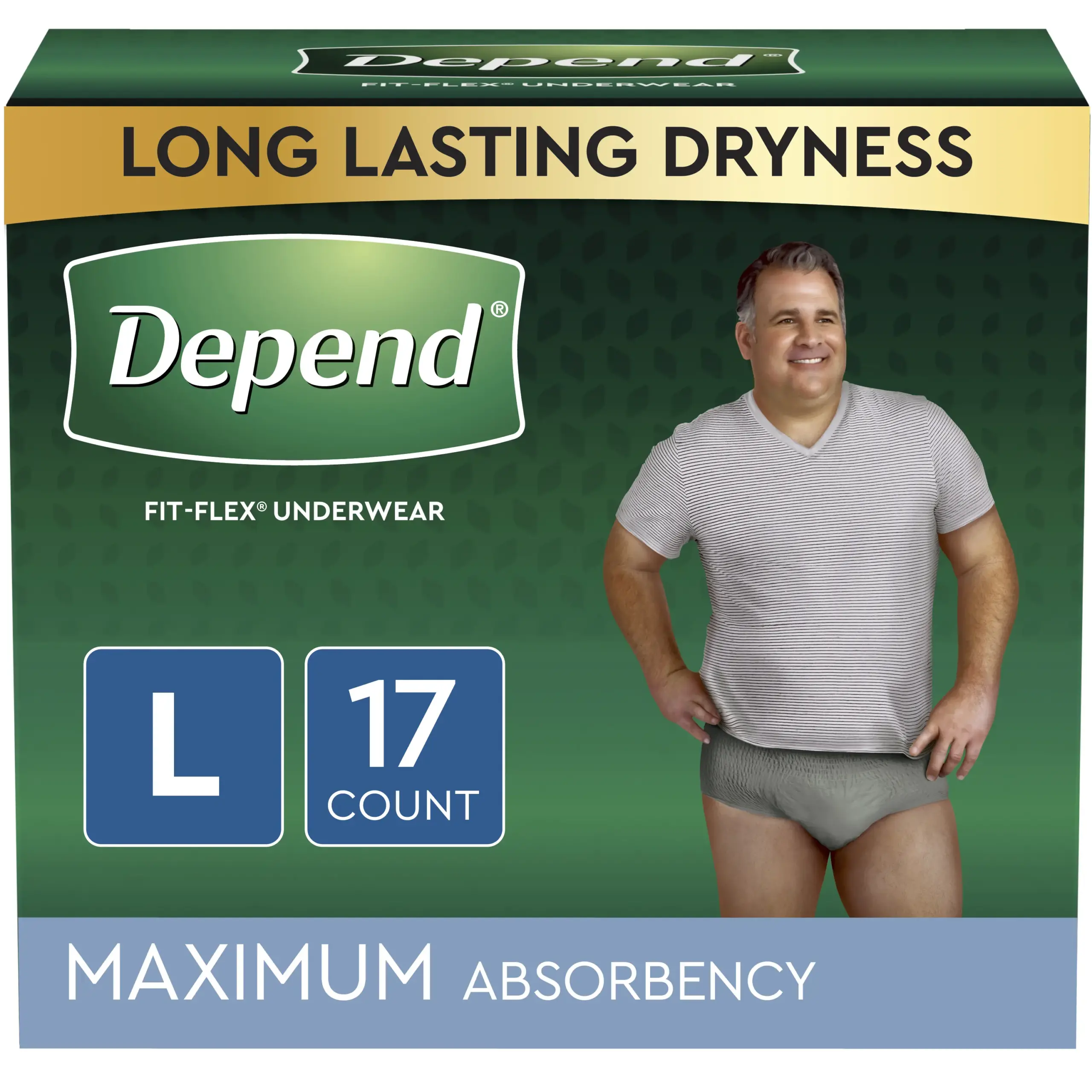 Depend Men's Fit-Flex Max, Large.
