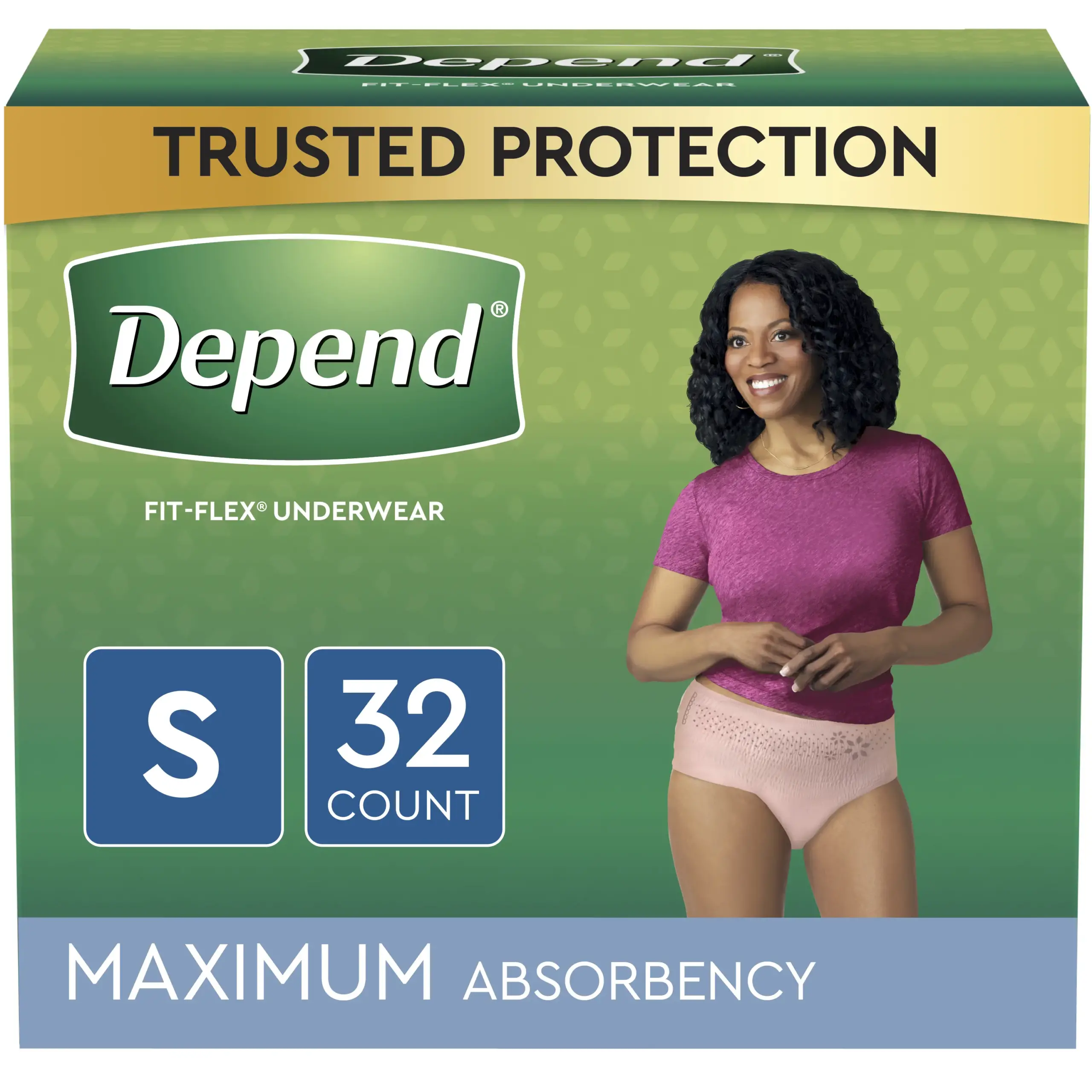 Depend FIT-FLEX Incontinence Underwear for Women, Maximum Absorbency, Small, Blush, 32 Count, Replaces Item 6947920.
