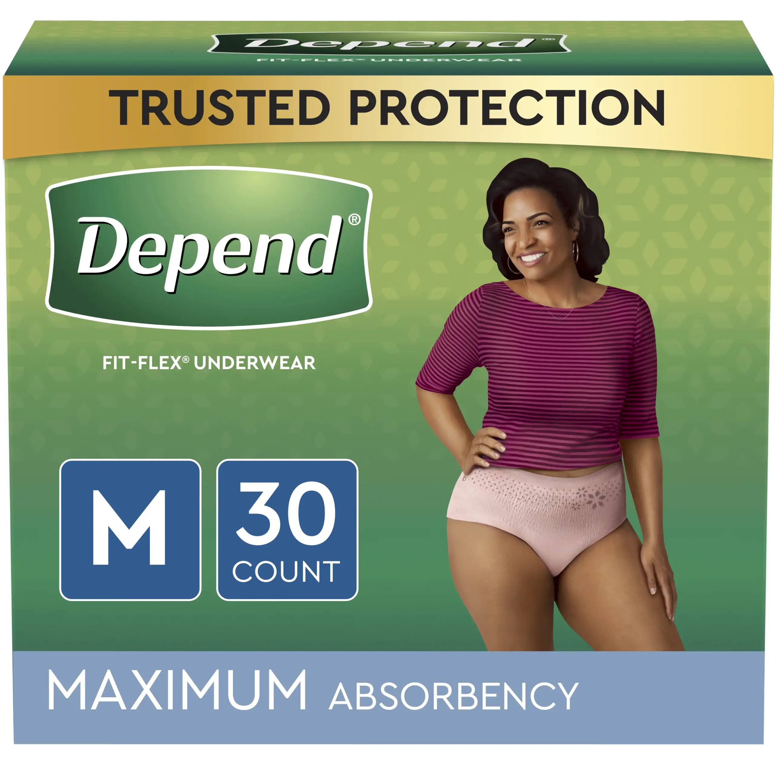 Depend FIT-FLEX Incontinence Underwear for Women, Maximum Absorbency, Medium, Blush, 30 Count, Replaces Item 6947919