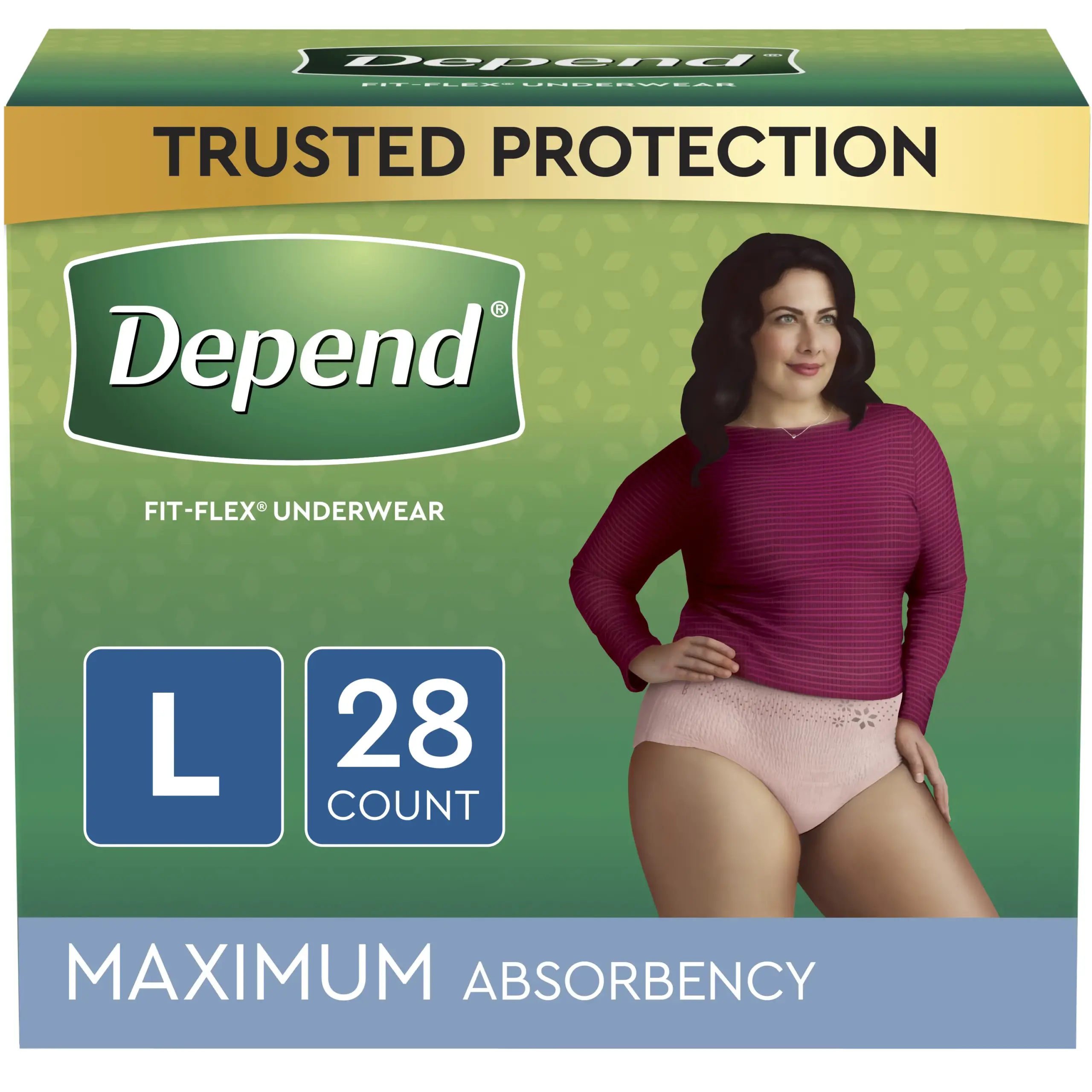 Depend FIT-FLEX Incontinence Underwear for Women, Maximum Absorbency, Large, Blush, 28 Count, Replaces Item 6912537