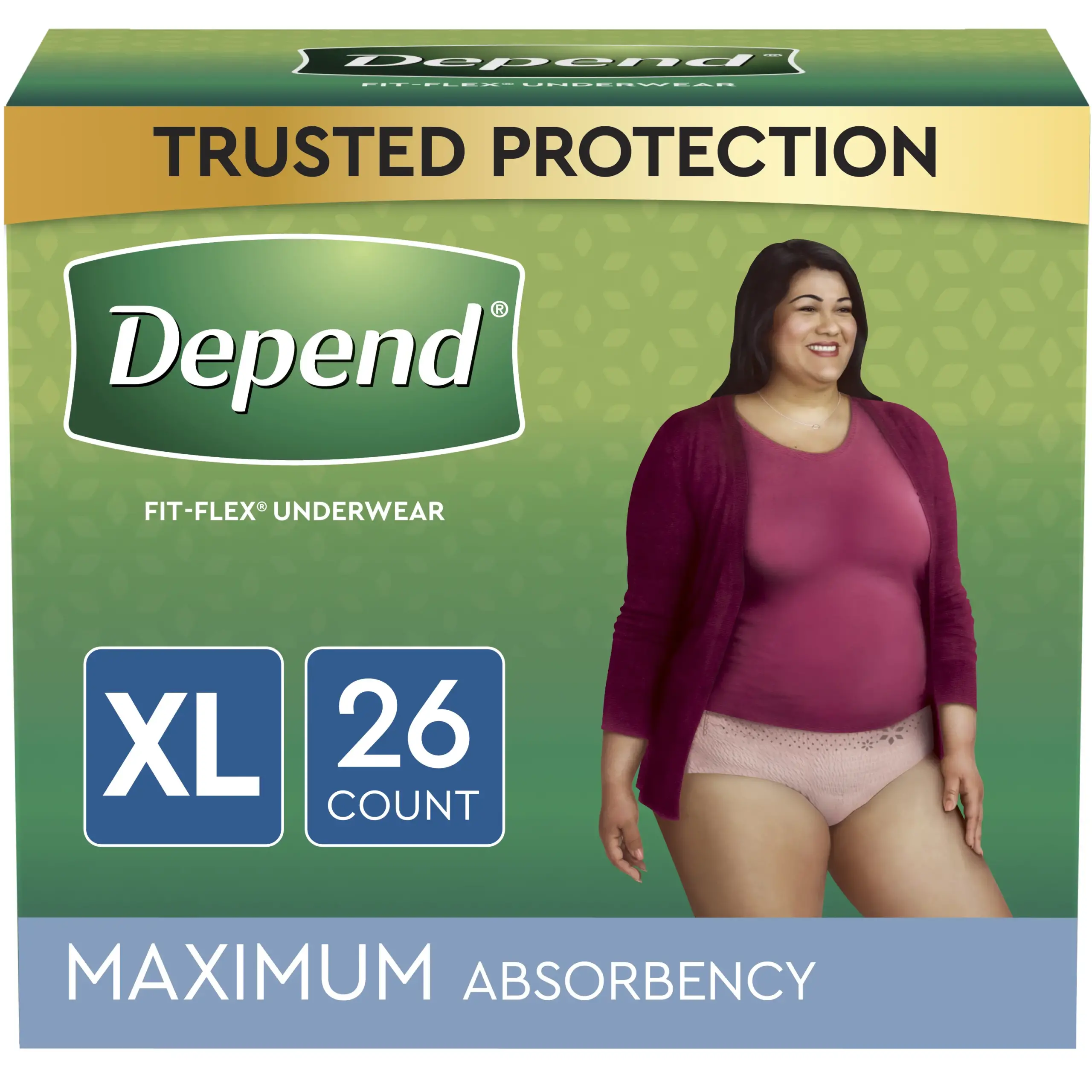Depend FIT-FLEX Incontinence Underwear for Women, Maximum Absorbency, XL, Blush, 26 Count, Replaces Item 6913406