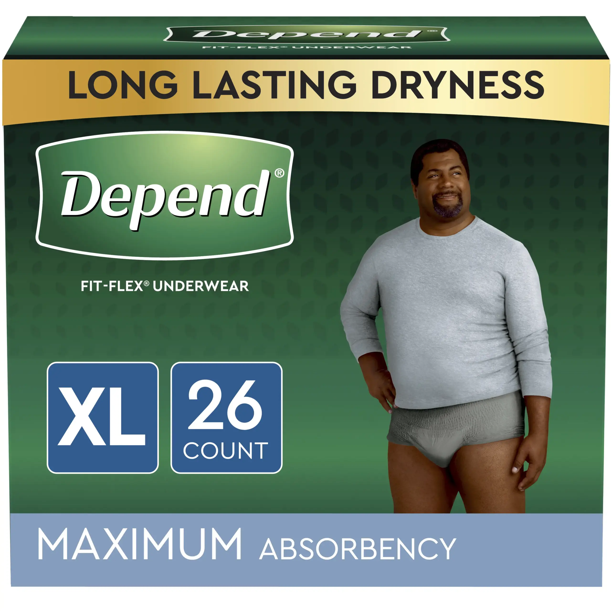 Depend FIT-FLEX Incontinence Underwear for Men, Maximum Absorbency, XL, Gray, 26 Count, Replaces Item 6947933
