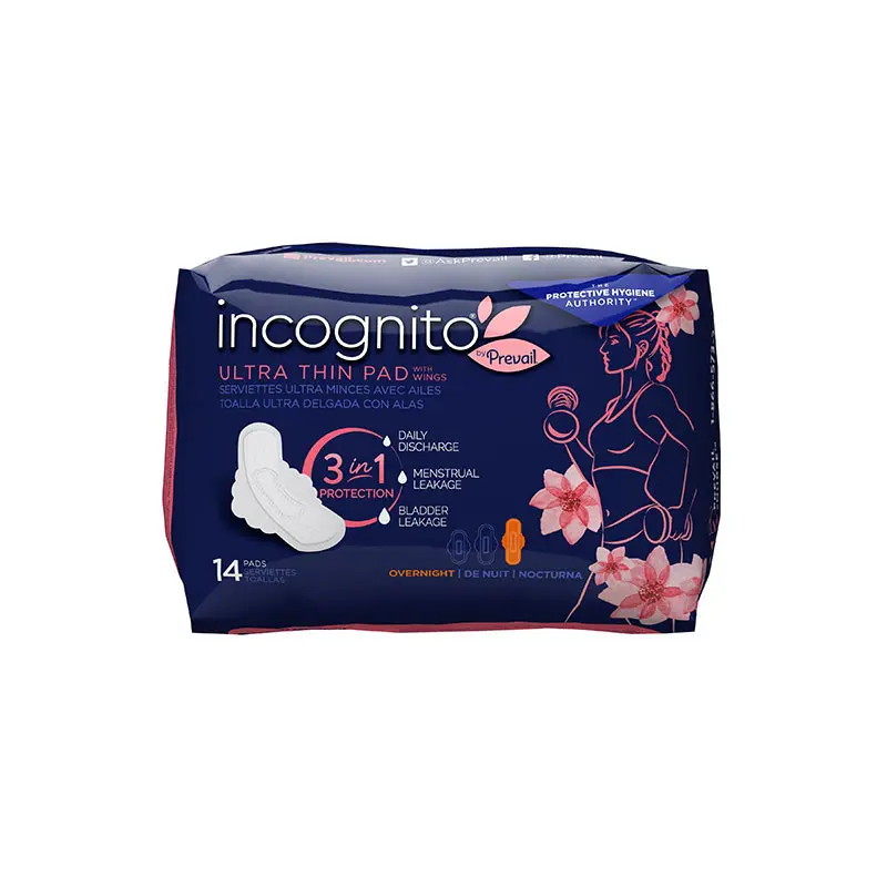 Incognito by Prevail, 3-IN-1 Feminine Pad, Overnight Ultra Thin Pad